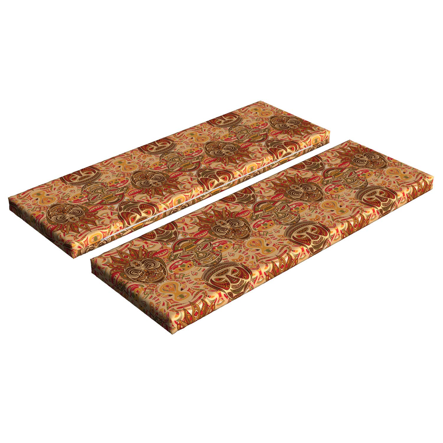 Ambesonne African Print Bench Cushion Set of 2 - Sand Brown & Orange Geometric Pattern Design with Standard Size Foam Pad & Decorative Cover - Perfect for Patio Furniture, Outdoor Benches, and Home Decor