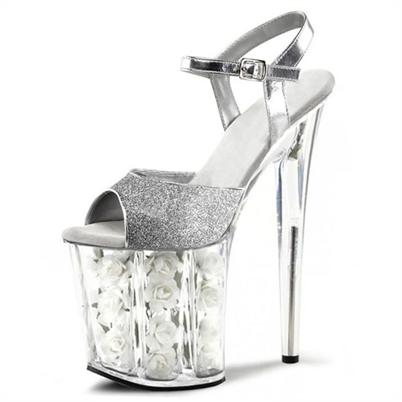 Sexy 8-Inch Stiletto Heels for Women & Men - Pink Sequins Platform Sandals for Pole Dancing, Stripper Club, Role-Play, Wedding, Party & Graduation - Plus Size Available in Silver - US Size 9 | Perfect for Nightclubs, Cosplay & Special Occasions
