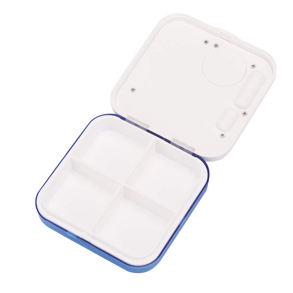 Smart Digital Pill Organizer with Timer - 4 Compartment Medication Box for Elderly - Electronic Reminder for Pills & Vitamins - Perfect for Travel, Home Use & Daily Medication Management (Blue)