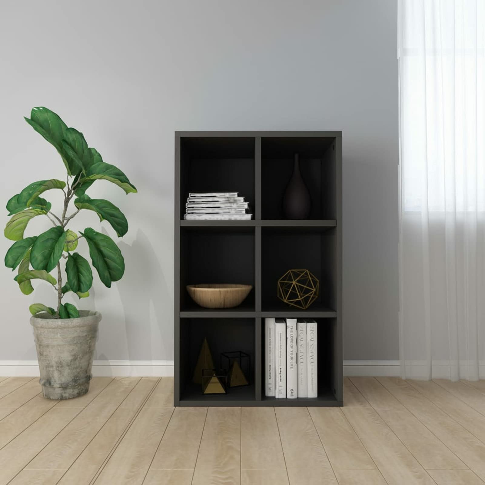 Festnight 6-Cube Bookcase Display Cabinet - Gray Chipboard Storage Shelf for Living Room, Bedroom, Office - 26