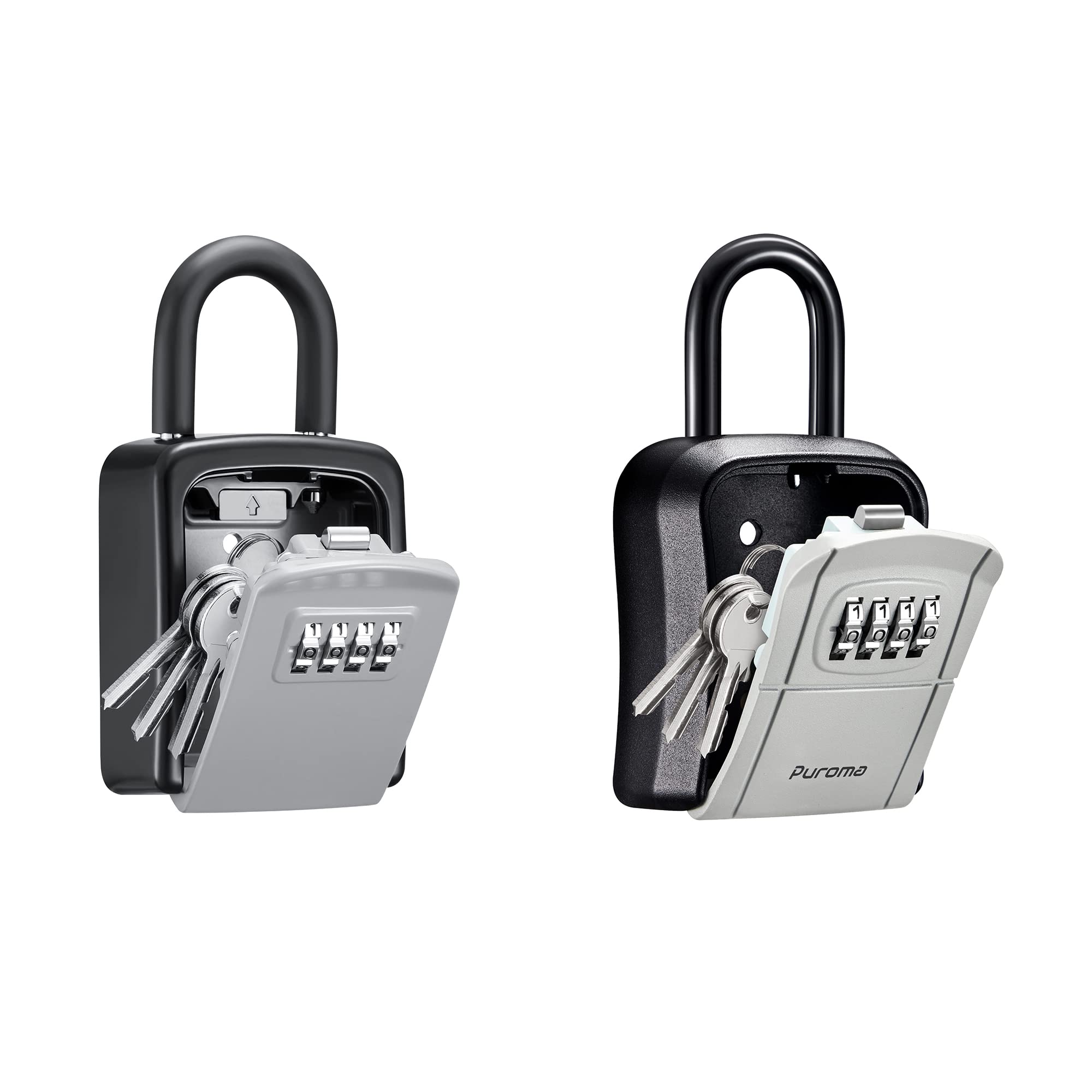 Puroma Key Lock Box - Portable Wall-Mounted Combination Safe with Resettable Code for House Keys | Secure Key Storage Solution for Home, Office, Garage & Apartment | Weatherproof Design for Indoor/Outdoor Use (2 Pack)