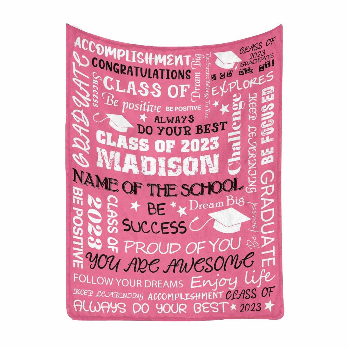 Personalized Graduation Blanket - Class of 2023 Custom Fleece Throw Gift for Sister, BFF, Daughter, Granddaughter & Niece | 60x80 Inch Pink Blanket for Bedroom Decor, Birthday & Graduation Gifts | Perfect for College Dorm, Home Decor & Cozy Nights