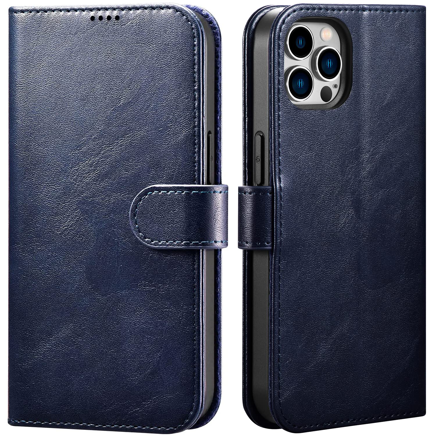 NINWOO Magnetic Wallet Case for iPhone 13 Pro - PU Leather Flip Folio Cover with Card Holder & RFID Blocking | Shockproof & Kickstand | Perfect for Business, Travel & Everyday Use - Blue