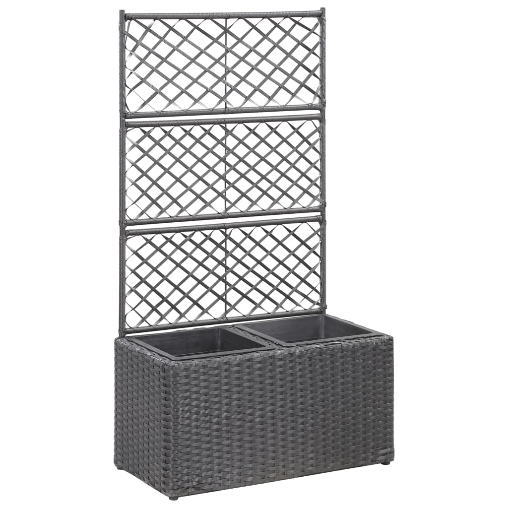 Black Poly Rattan Freestanding Raised Garden Bed with Trellis & 2 Pots - 22.8x11.8x42.1 Inch Outdoor Planter for Patio, Balcony & Backyard Gardening - Perfect for Growing Vegetables, Flowers & Climbing Plants