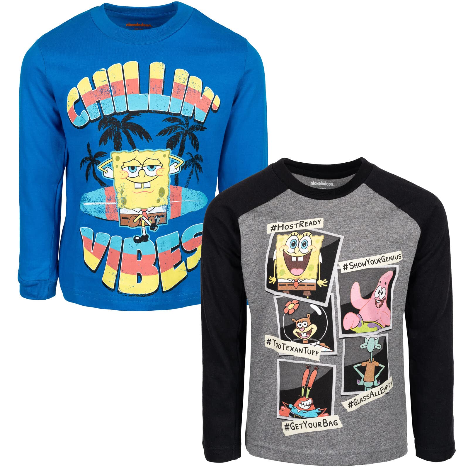 SpongeBob SquarePants & Patrick Star 2-Pack Graphic T-Shirts for Teens - Blue & Black Cotton Tees (Sizes 14-16) | Cartoon Character Shirts for Boys, Casual Wear & Gift Ideas