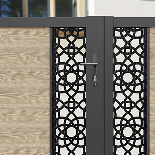 Classic Aspen Straight Top Driveway Gate in Light Oak with Middle Screen - Perfect for Home Security and Curb Appeal Enhancement