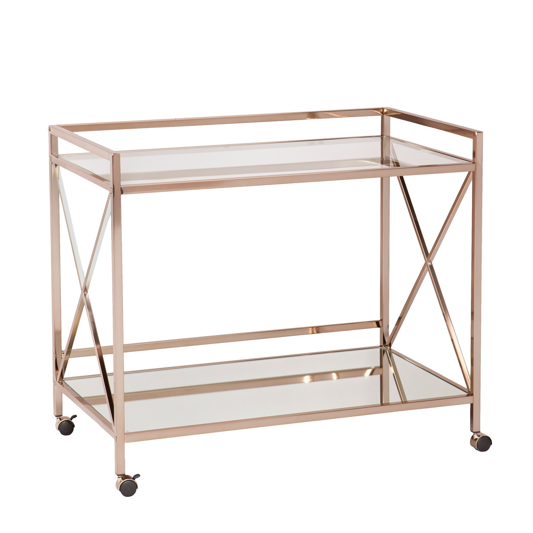 SEI Furniture Maxton Gold Metallic Open Shelf Bar Cart - Stylish Rolling Serving Cart for Home, Office, or Party Use