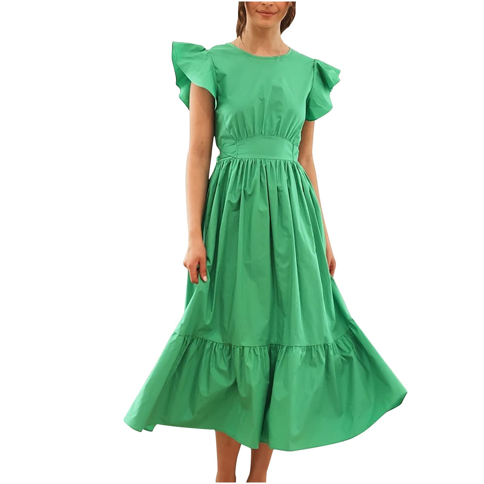 Women's Summer Dresses 2022 - Casual Sleeveless Backless Bandage Dress with Flounced Edge & Pockets | Loose Fit Tunic Dress for Beach, Vacation & Daily Wear