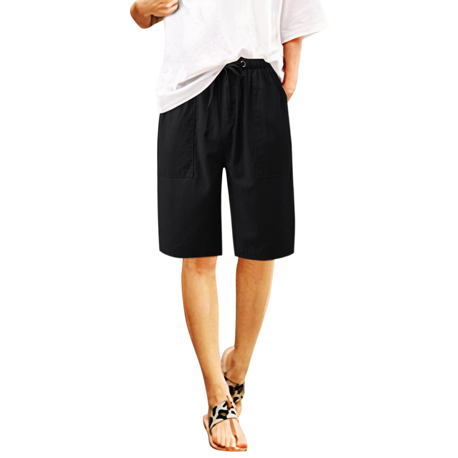 Women's Cargo Shorts with Lace Detail, Elastic Waist, Front & Back Pockets - Perfect for Casual Daily Wear and Outdoor Activities