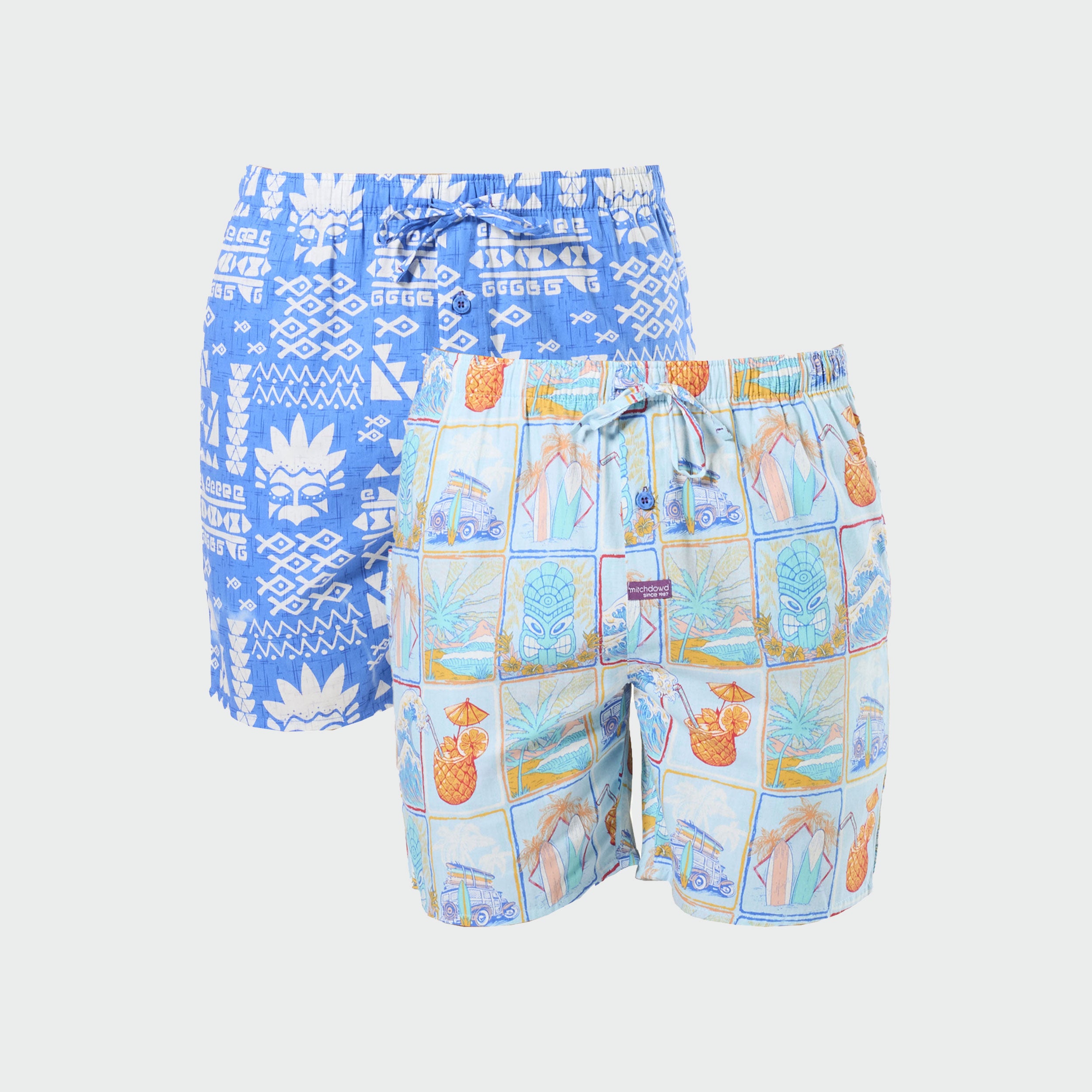 Men's Cotton Sleep Shorts 2 Pack - Soft & Breathable Lounge Pajama Shorts for Nightwear & Relaxing at Home - Blue