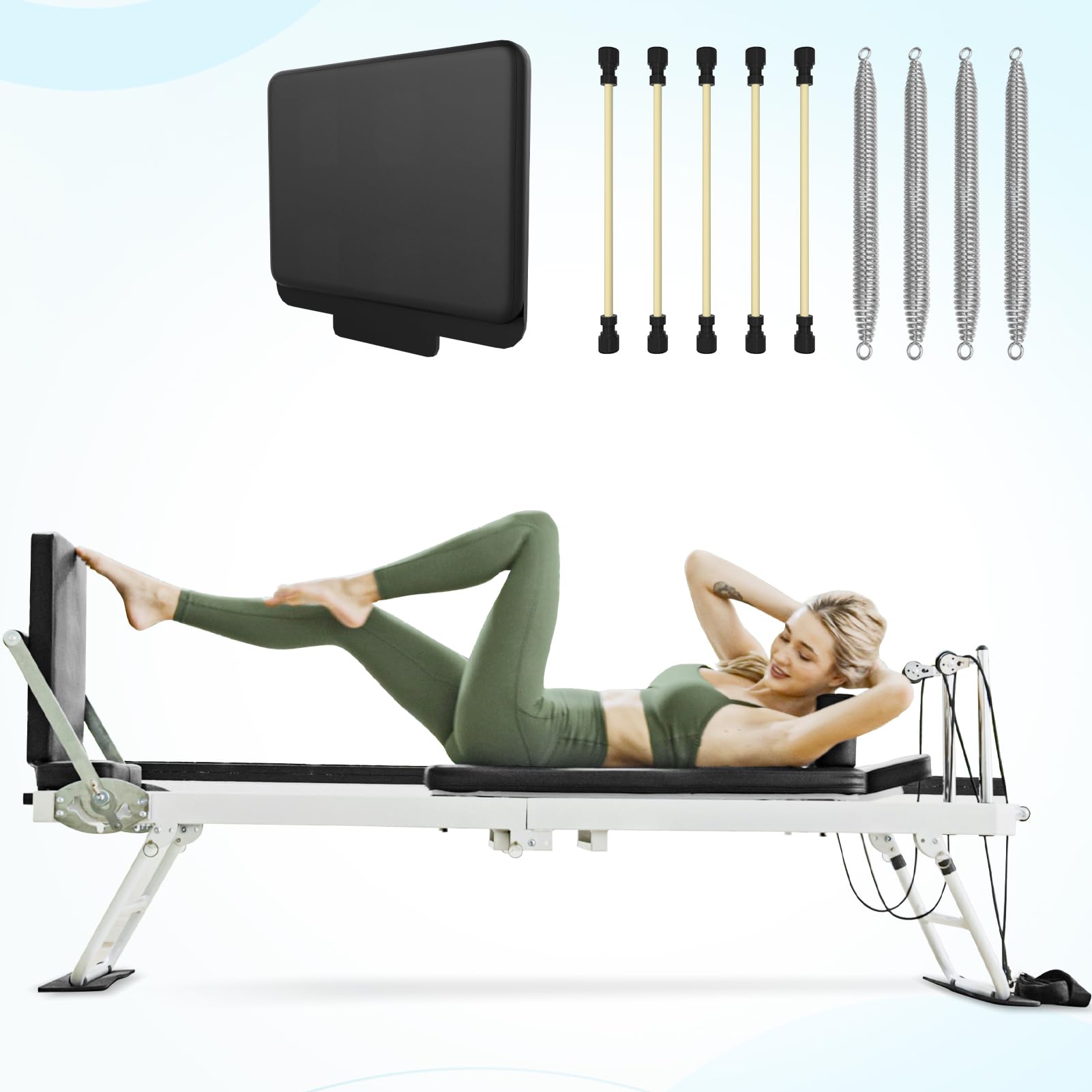 PAETA Foldable Pilates Reformer Machine for Home Use - Dual Resistance with Springs & Cords, Includes Jump Board - Supports Up to 400 lbs | Perfect for Home Gym, Studio Workouts & Physical Therapy
