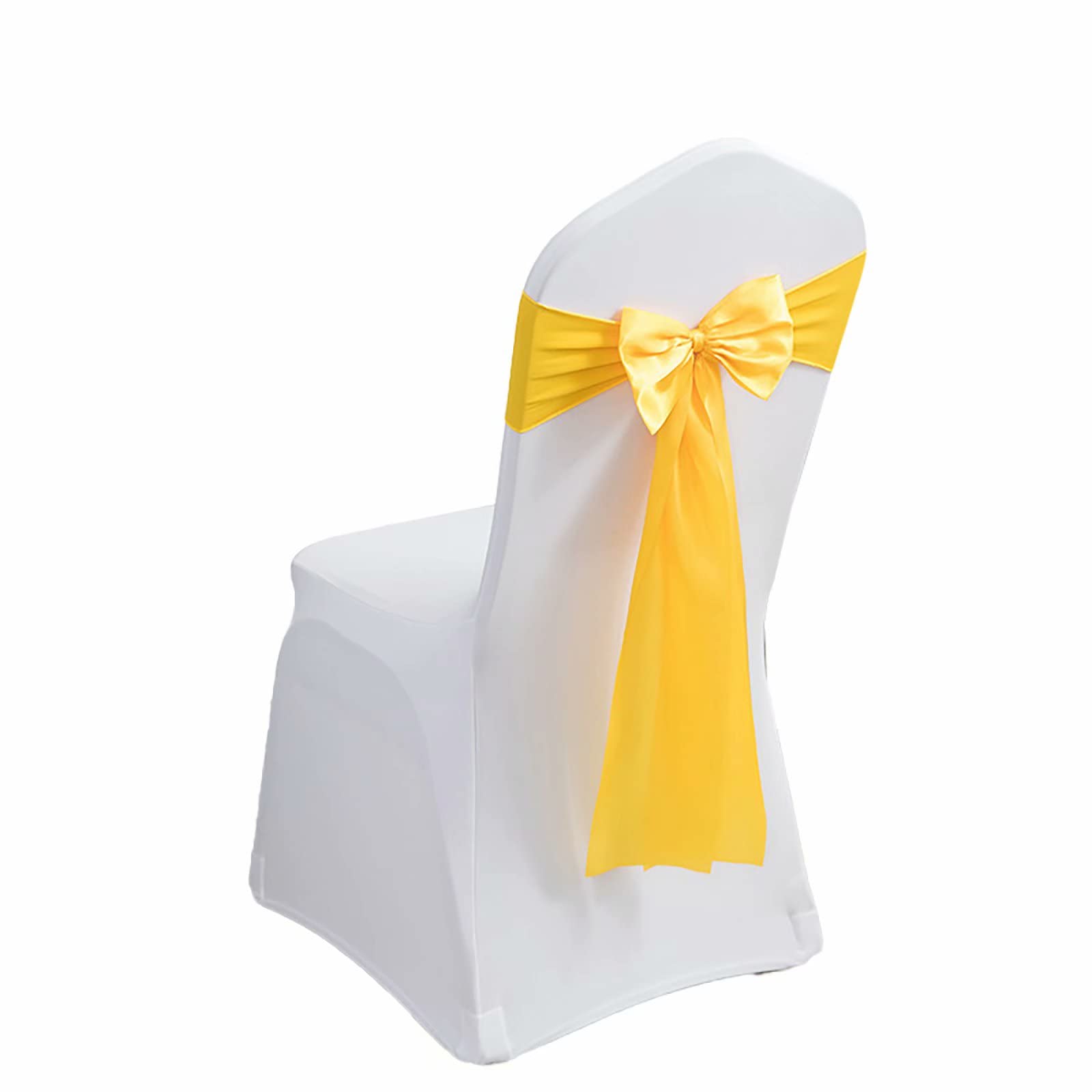 100-Pack Stretch Spandex Chair Sashes - Bright Yellow Satin Ribbon Bows for Wedding, Party, Banquet & Home Decor - Durable Chair Covers for Events, Hotels & Kitchen Decorations
