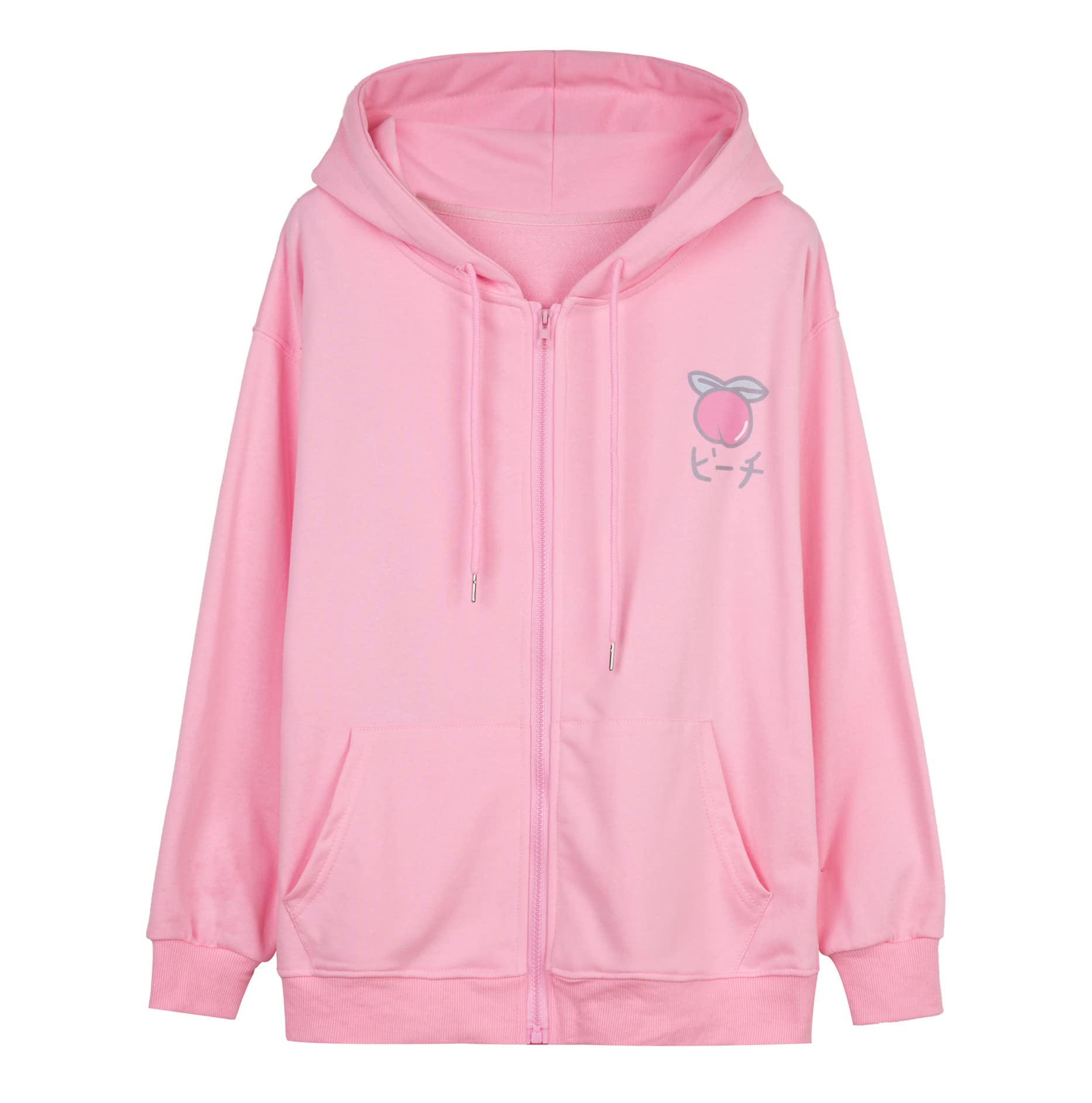 Women's Kawaii Zip Up Hoodie with Cute Fruit Print - Sweet Casual Sweatshirt in Sizes S-2XL | Perfect for Everyday Wear, Anime Cosplay & Street Fashion