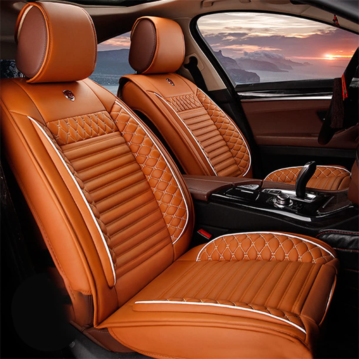 Premium 3D Surround Luxury PU Leather Car Seat Covers Full Set (5-Seats) - Front & Rear Cushions | Airbag Compatible | Universal Fit for Most Cars, Trucks & SUVs | Perfect for Road Trips, Daily Commute & Family Travel