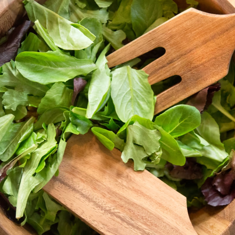 Fox Run Farmhouse Large Salad Serving Set - 2 Piece Wooden Utensils for Mixing & Tossing | Perfect for Family Dinners, Picnics & Potlucks