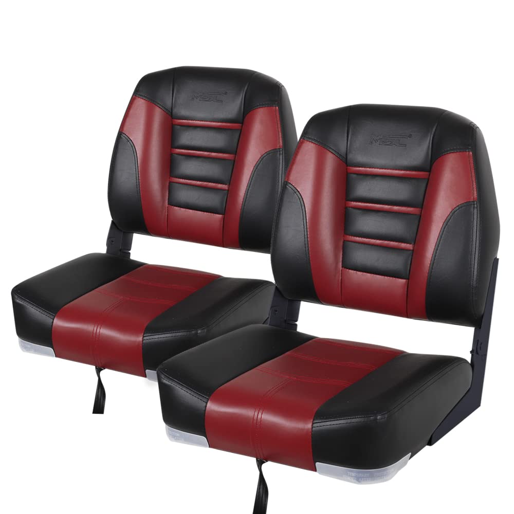 **MSC Fishing Folding Boat Seats - Pair (S104 Black/Red) - Lightweight & Portable for Kayak, Canoe, or Small Boat Fishing Trips**