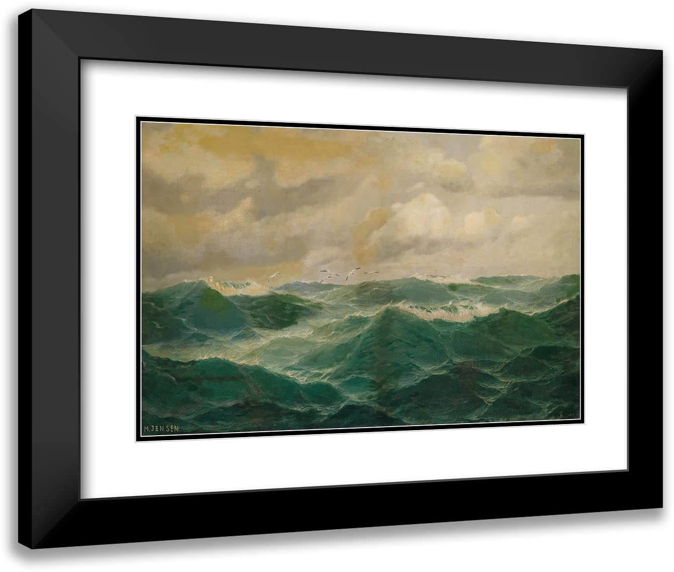 ArtDirect Max Jensen 24x17 Inch Black Modern Picture Frame with Double Matted Museum Quality Art Print - Seagulls Over a Moving Soul Landscape Wall Art for Living Room, Bedroom & Office Decor