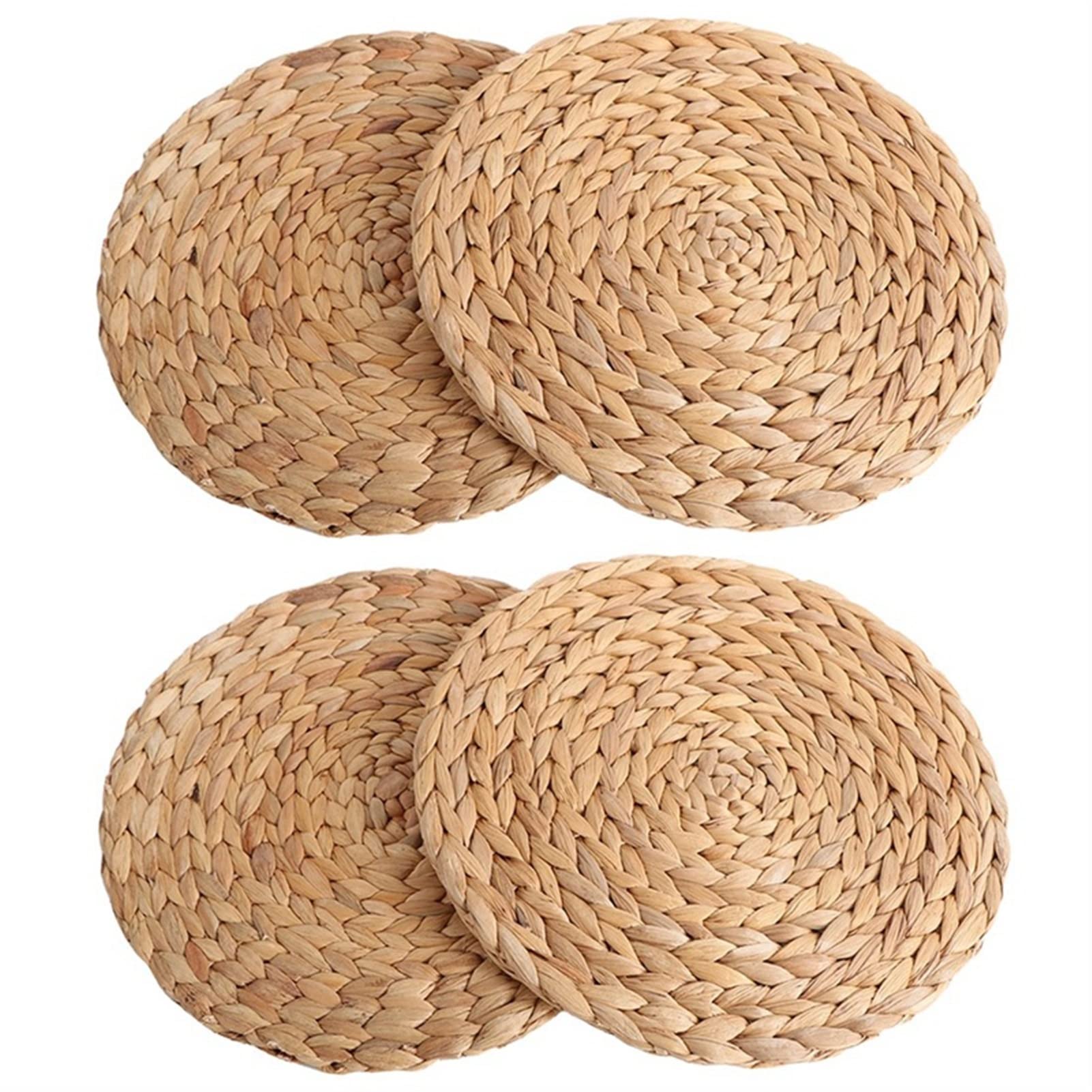 BZGWECD Handmade Round Woven Placemats Set of 4 - Natural Wicker & Water Hyacinth Straw Braided Table Mats, Heat Resistant Non-Slip Dining Decor for Kitchen, Dining Table, and Outdoor Picnics (30cm, Beige)