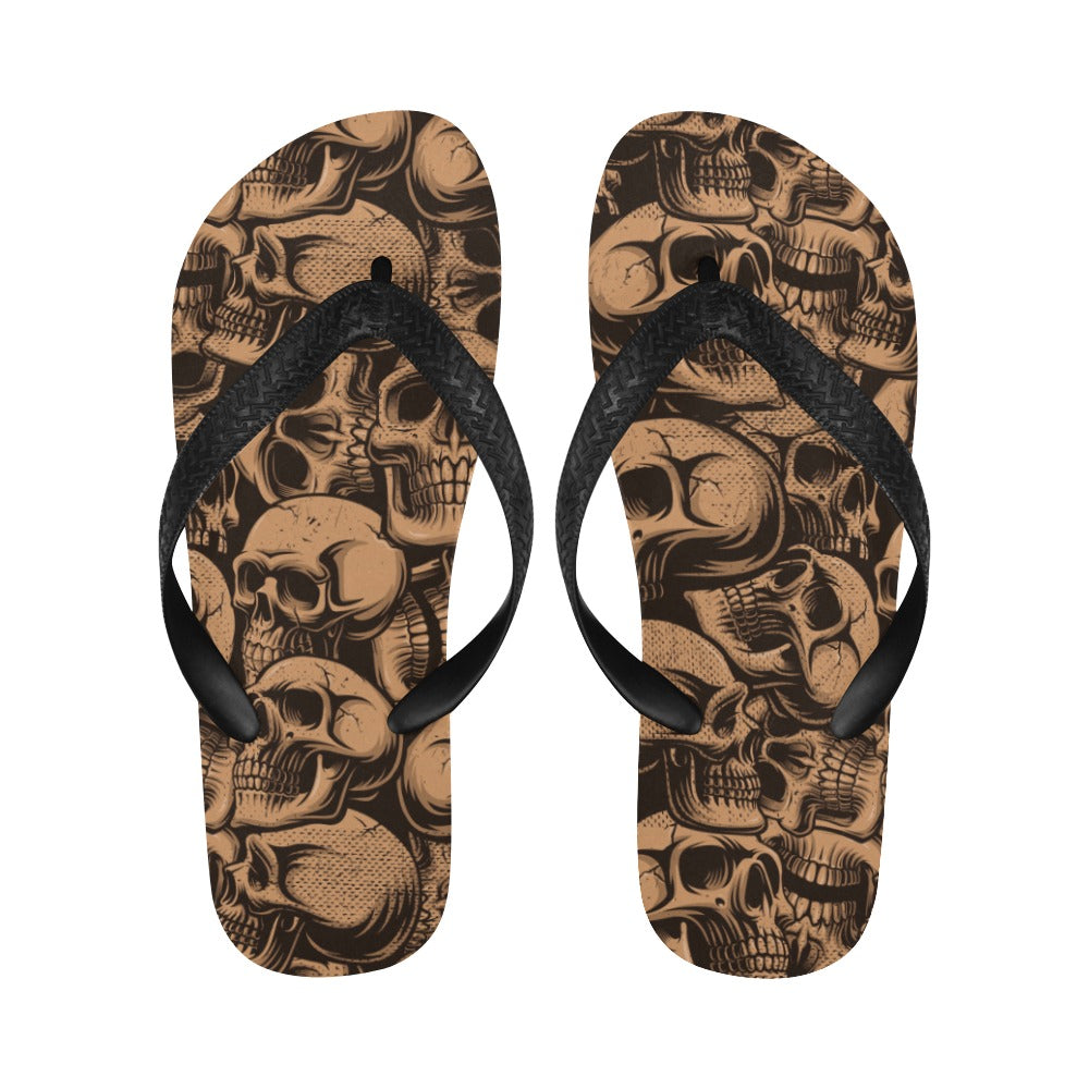 Stylish Bronze Skull Flip Flops for Men & Women - Gothic Beach Sandals for Summer, Halloween, and Rock Fashion Outfits