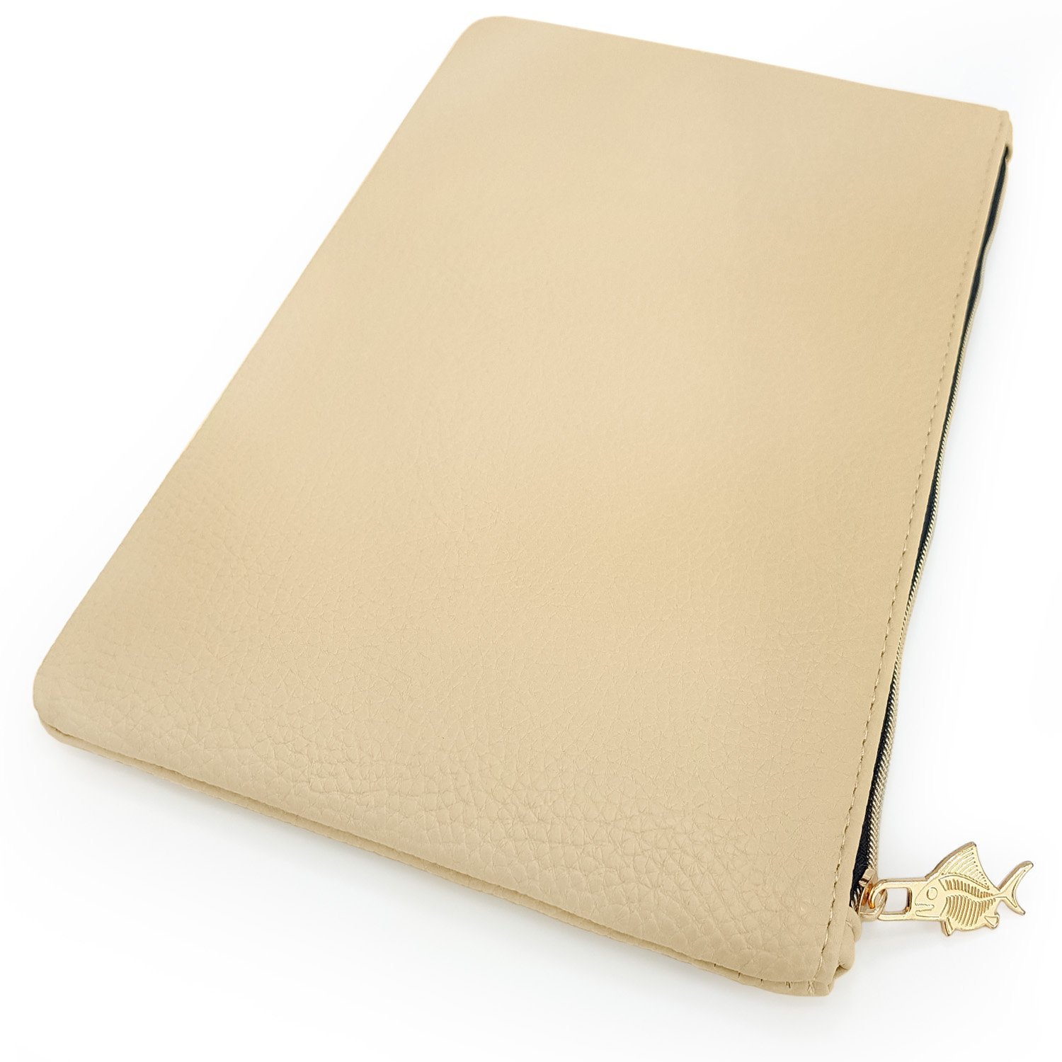 Faux Leather Pencil Case & Makeup Bag - Large Cream Cosmetic Pouch with Gold Zipper for School, Office & Travel Organization | Stylish Leather Look Accessory