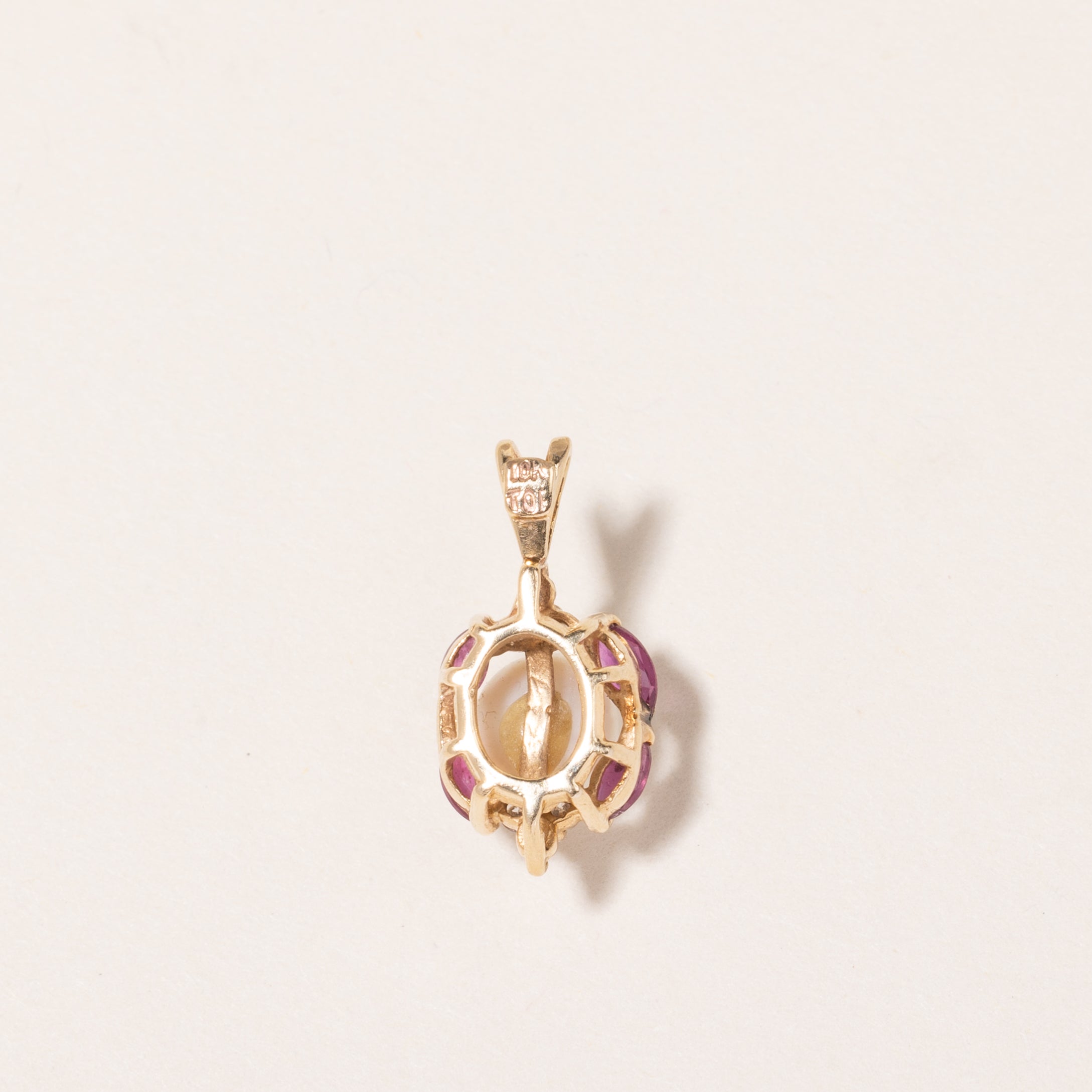 10K Yellow Gold Pearl, Red Spinel & Diamond Pendant Necklace - 6.57mm, 0.28ctw Spinel, 0.09ctw Diamonds | Elegant Jewelry Gift for Women, Perfect for Weddings, Anniversaries & Special Occasions