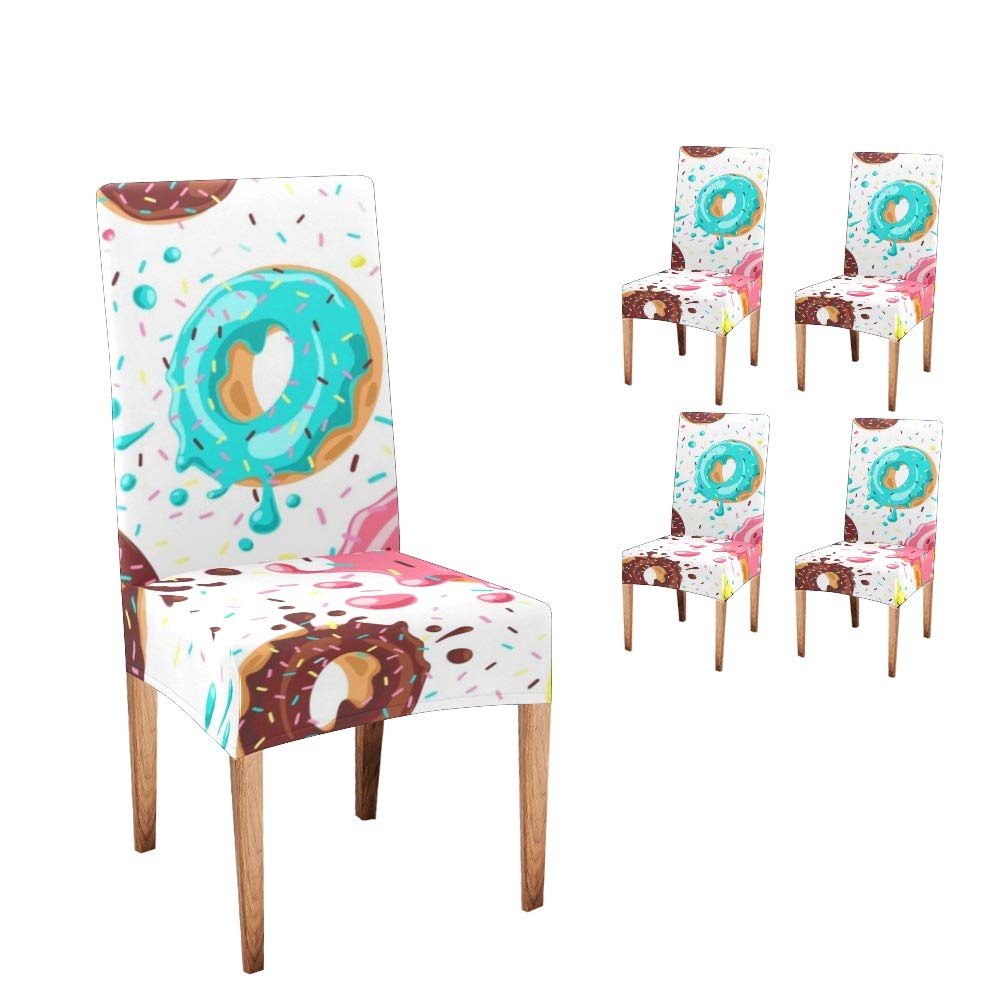 **CUXWEOT Dining Chair Covers Set of 4 - Stretchable Slipcovers for Kitchen, Living Room, Party Decor (Donut, Chocolate, Lemon Patterns) - Perfect for Home, Wedding, Birthday & Holiday Decorations**