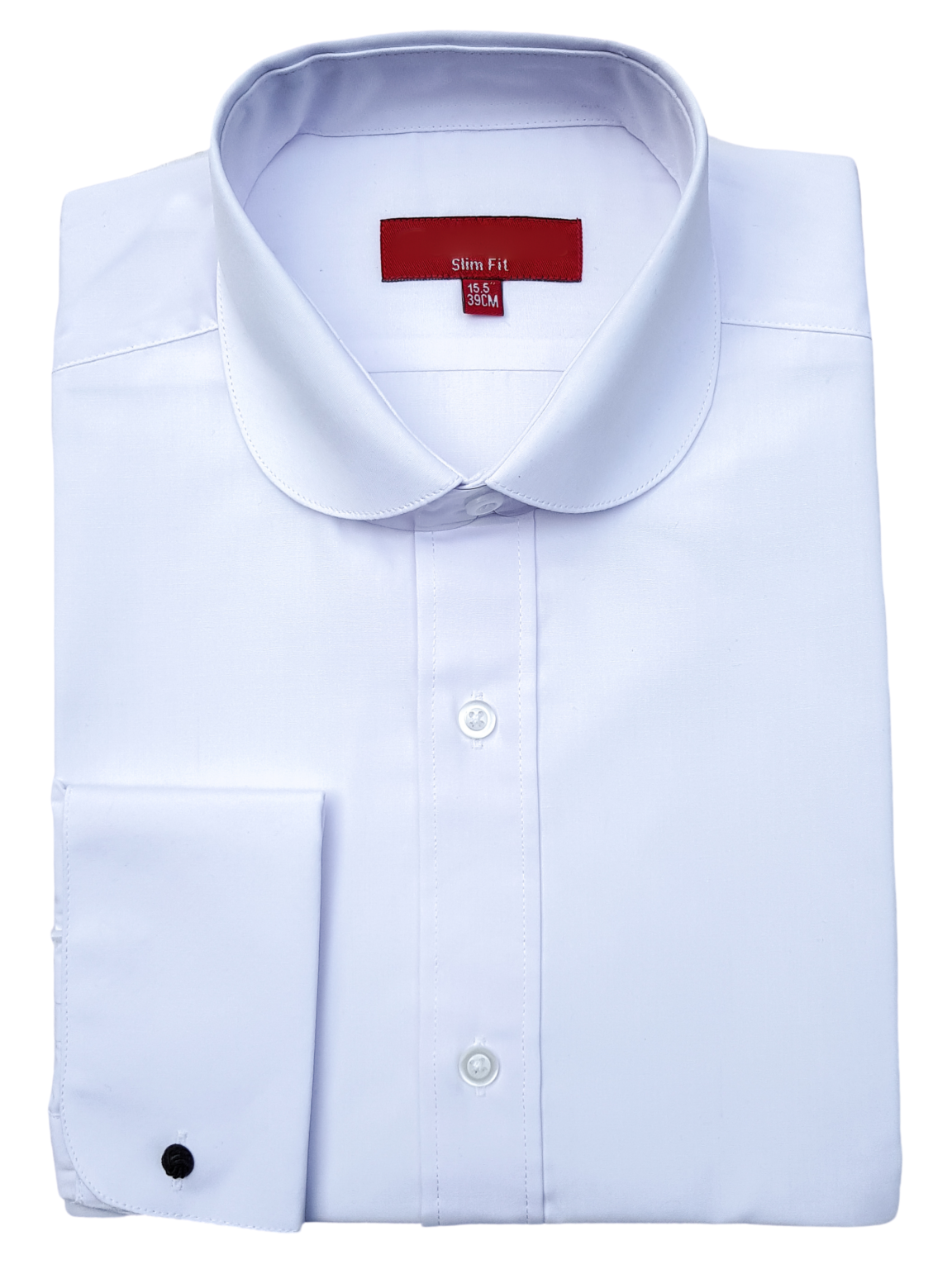 Colin Ross Men's White Penny Round Collar Double Cuff Dress Shirt - Perfect for Business, Office & Formal Occasions
