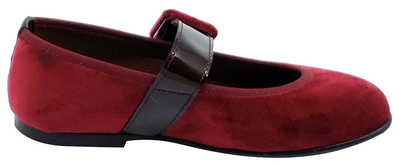 Clarys Girls Velvet Buckle Mary Jane Shoes - Burgundy Red Dress Shoes for Toddler & Little Girls - Perfect for Weddings, Parties & Special Occasions
