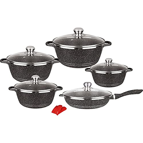 Rachael Ray Cucina 12-Piece Nonstick Cookware Set - Aluminum Pots & Pans with Maifan Stone Coating, Black (Perfect for Frying, Sautéing & Everyday Cooking)