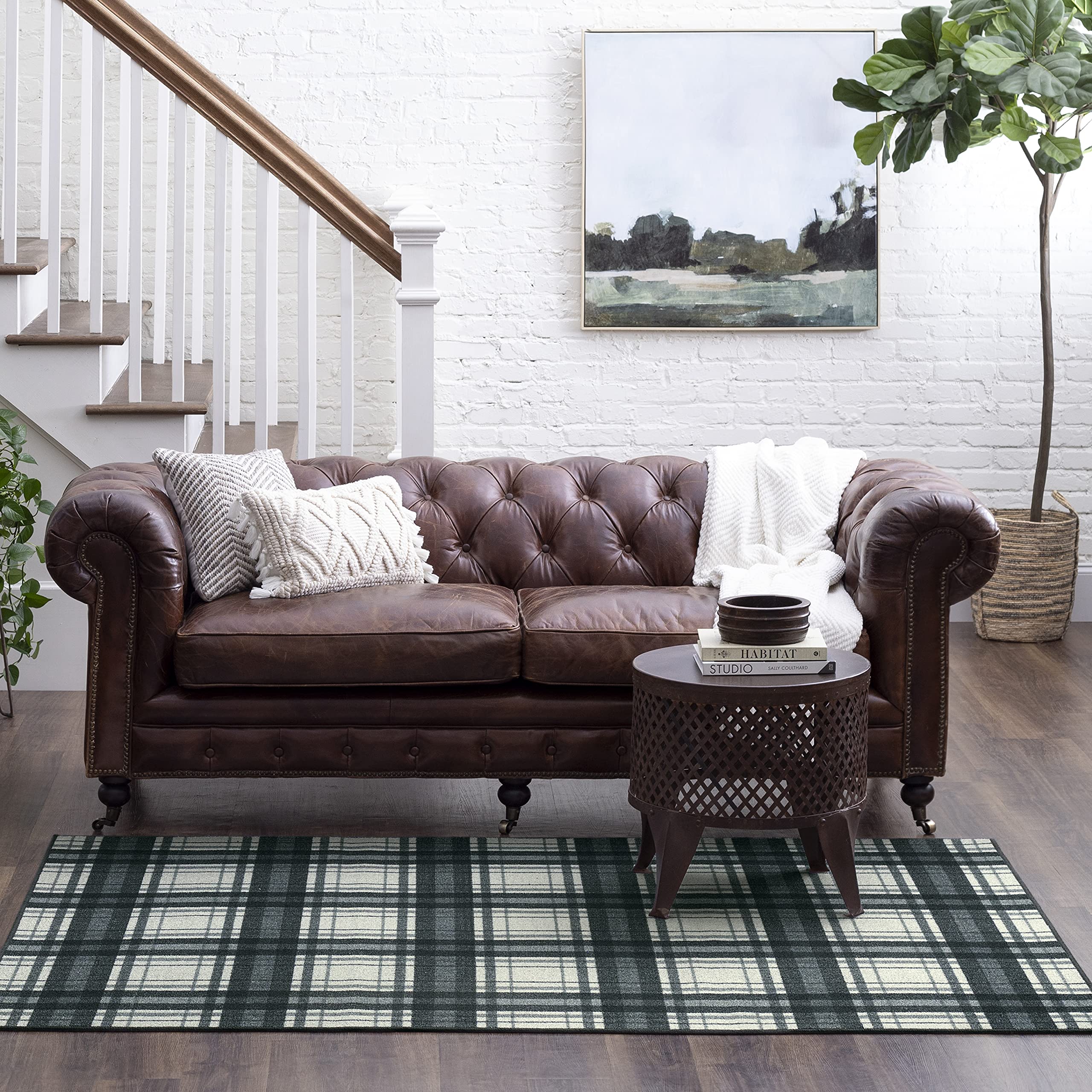 Mohawk Home Black Plaid 5' x 7' Area Rug - Soft Non-Slip Living Room Rug for Bedroom, Office & Home Decor