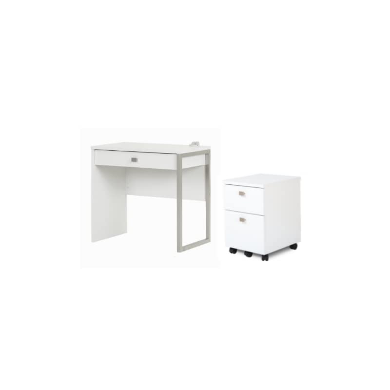 South Shore Interface 1-Drawer Desk with Mobile File Cabinet Set - Pure White Home Office Furniture for Small Spaces | Compact Workstation & Storage Solution for Study, Dorm or Workspace