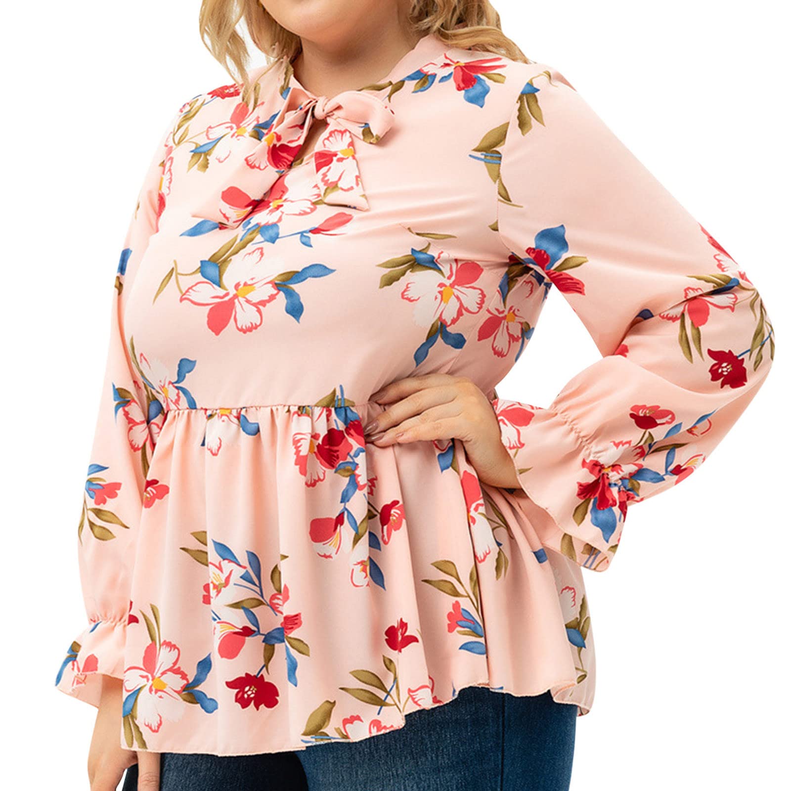 Stylish Plus Size Long Sleeve Blouses for Women - Trendy Tie Front Casual Fall Shirts & A-Line Tunic Graphic Tees | Perfect for Office Wear, Autumn Outfits and Casual Dates