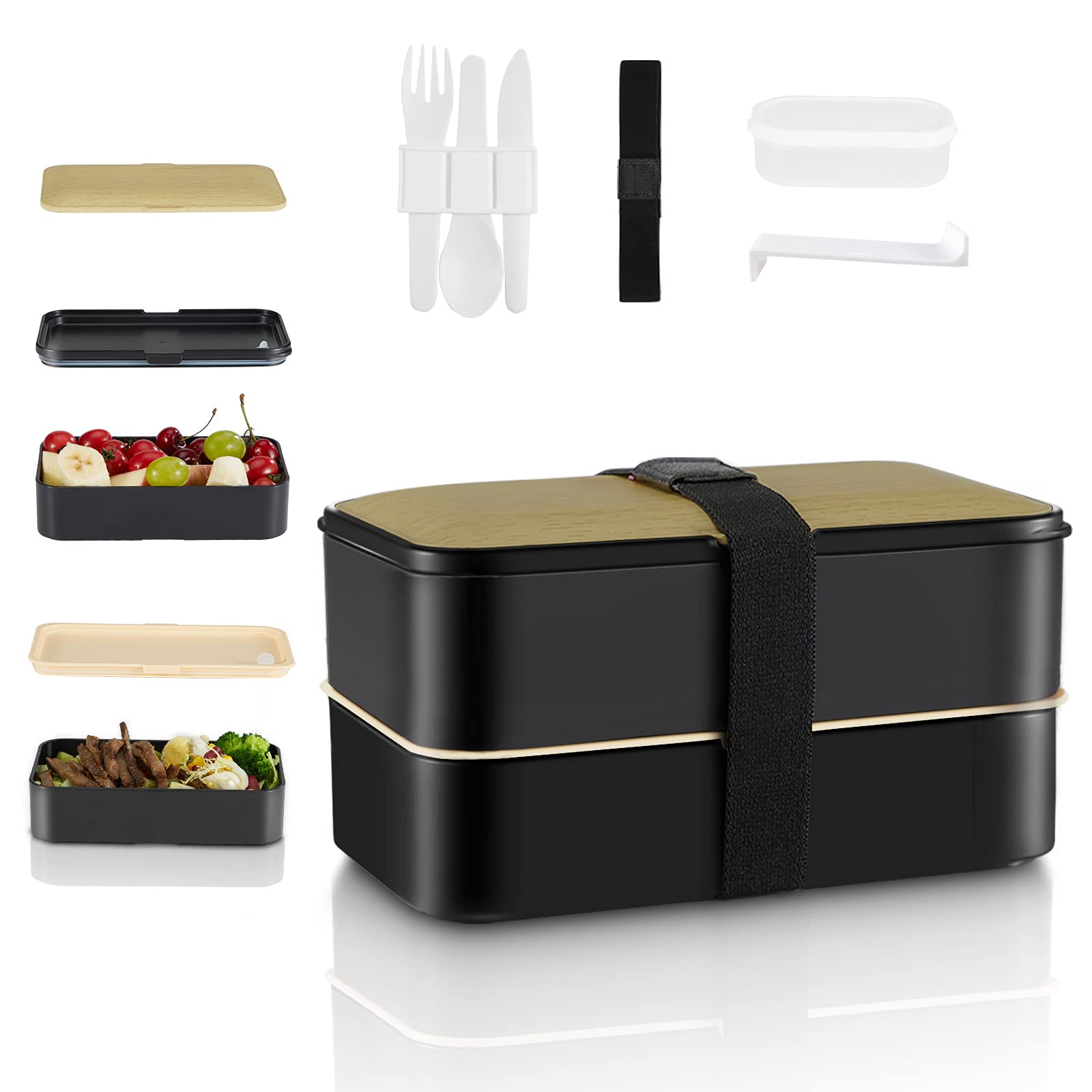 Leak-Proof Bento Box for Adults - 2 Compartment Lunch Container with Sauce Cup & Divider | Stackable Microwave, Dishwasher & Freezer Safe Food Storage | Perfect for Office, School, Picnics & Meal Prep (Rectangular)