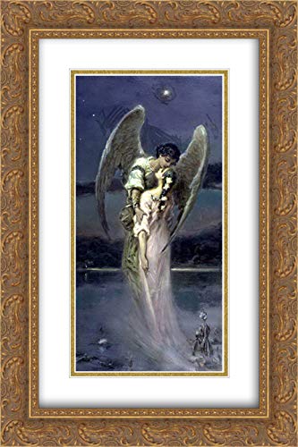 Girl With Angel 16x24 Gold Ornate Frame & Double Matted Museum Art Print by Wilhelm Kotarbinski - Perfect for Living Room, Bedroom, or Office Wall Decor