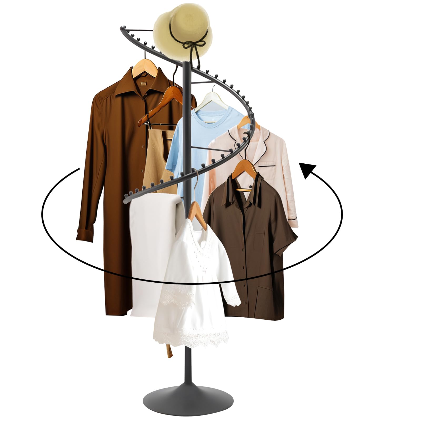 360° Rotating Spiral Clothing Rack - Freestanding Modern Garment Display Stand for Boutique, Bedroom & Living Room Storage | Perfect for Retail Stores, Home Organization & Fashion Showrooms