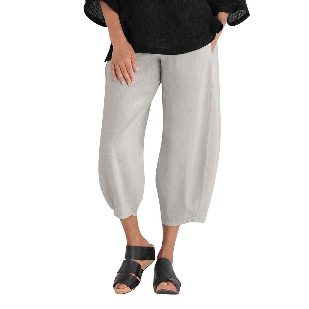 Kingspinner Women's Summer Capri Pants - Cotton Linen Harem Sweatpants for Yoga, Lounge & Casual Wear | Comfortable Stretchy Casual Pants for Women