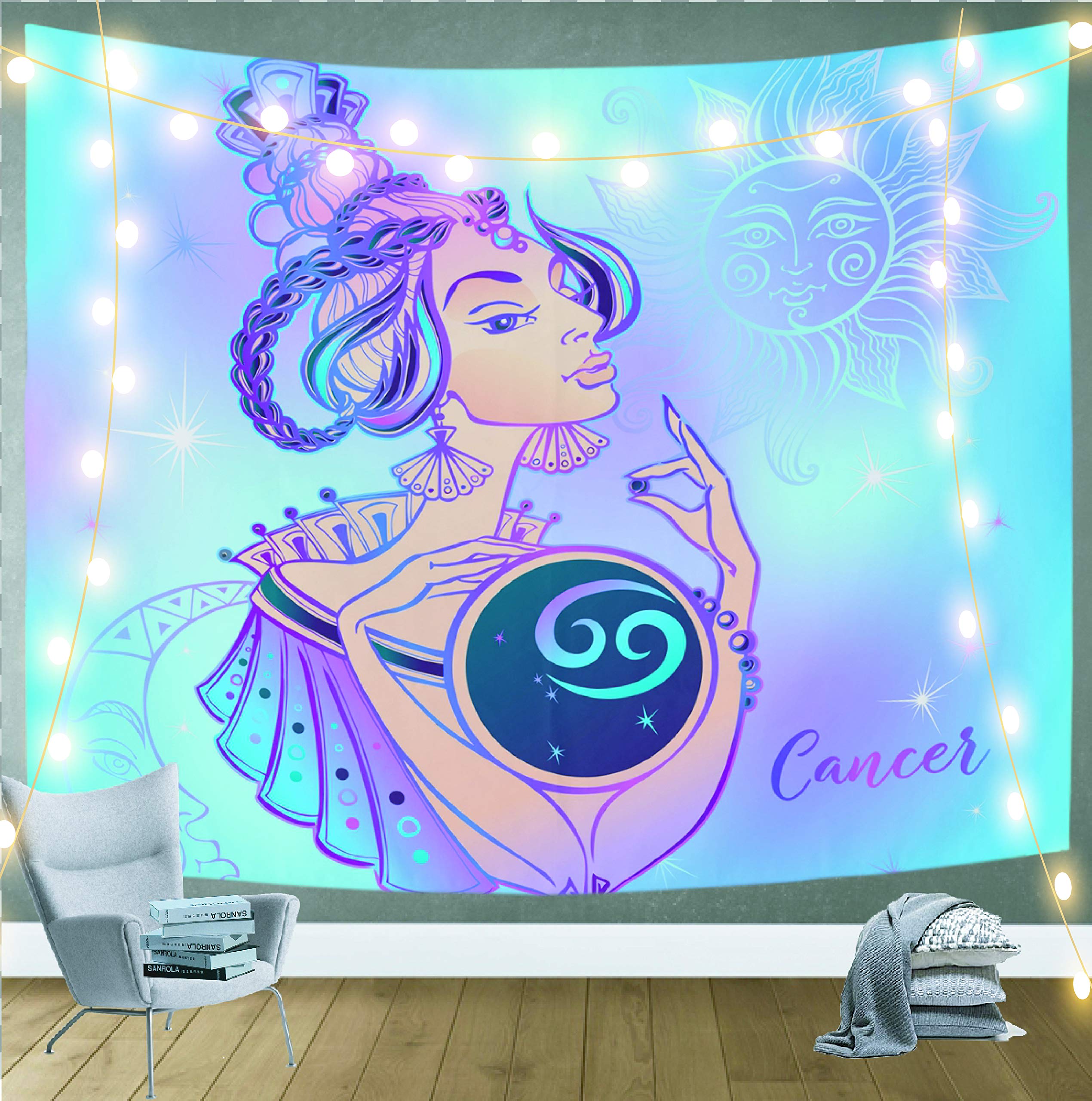 Zodiac Cancer Tapestry Wall Hanging - 90x60in Large Astrology Wall Art for Bedroom, Living Room & Dorm Decor | Perfect for Boho Home Decor, Meditation Spaces & Hippie Room Aesthetics