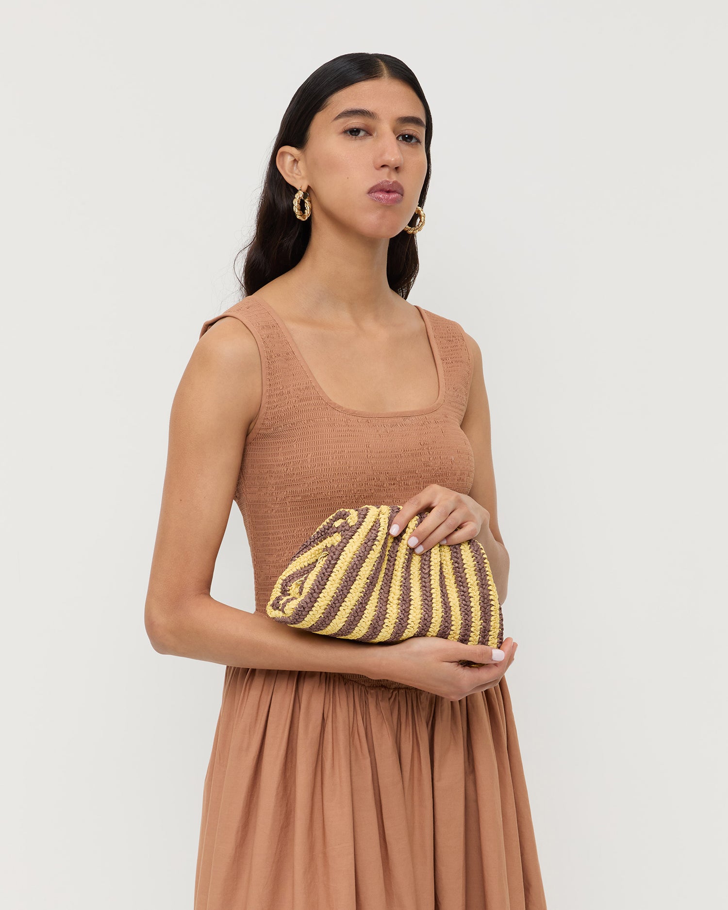 Bailey Brown Butter Stripe Dome Clutch - Stylish Women's Handbag for Evening Parties, Weddings & Special Occasions