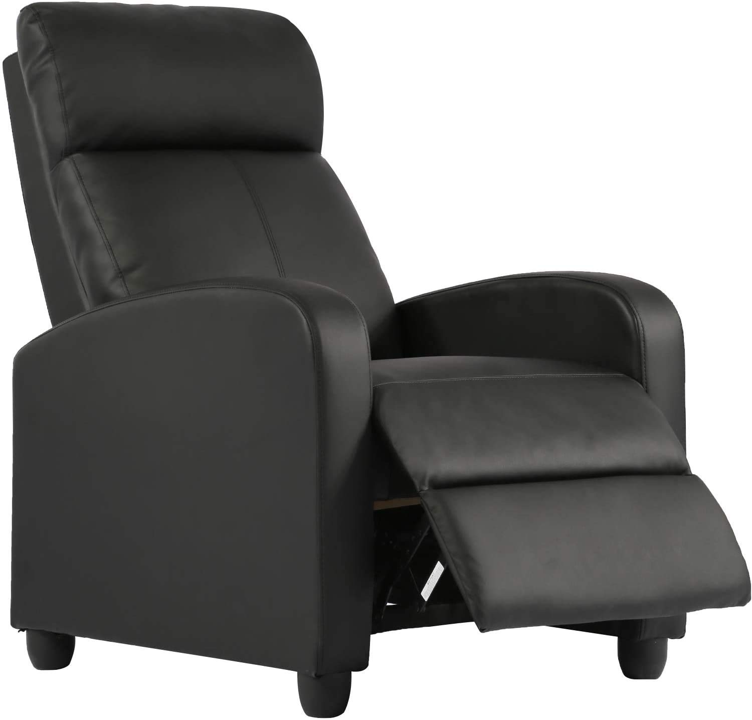 Premium Modern Recliner Chair - Single Wingback Sofa with Padded Seat & Backrest - Black Home Theater Seating - Perfect for Living Room, Reading Nook & Lounge Relaxation
