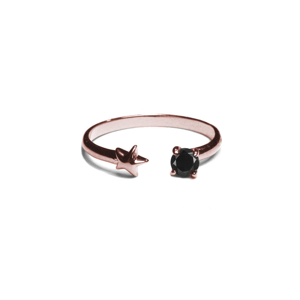 Star Age Rose Gold Ring with Black Spinel - Elegant Jewelry for Women, Perfect Gift for Anniversary, Valentine's Day & Special Occasions