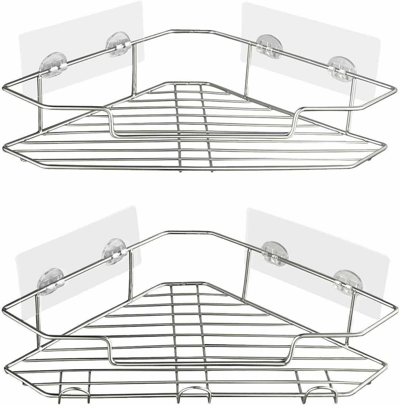 Stick-On Bathroom Corner Shower Shelf with Hooks - Space Saving Shower Caddy Organizer for Bathroom Accessories Storage | Perfect for Small Bathrooms, Apartments & Dorm Showers