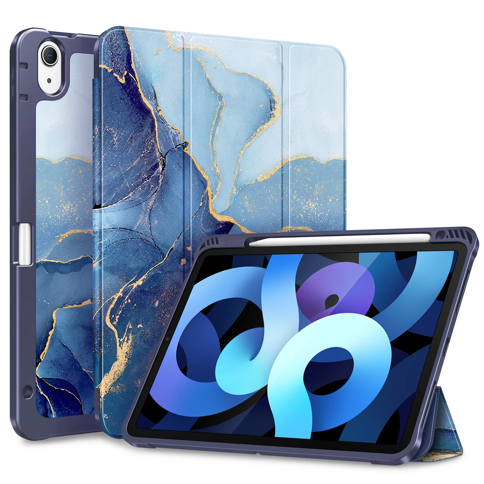Fintie SlimShell Protective Case for iPad Air 5th/4th Gen 10.9 Inch (2022/2020) - Lightweight TPU Stand Cover with Apple Pencil Holder, Auto Sleep/Wake Function, Ocean Marble Design - Perfect for Work, Study & Travel