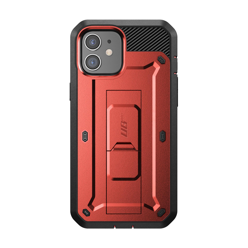 iPhone 12 6.1 Inch Unicorn Beetle Pro Rugged Case - Heavy Duty Shockproof Cover with Built-in Screen Protector, Metallic Red - Perfect for Outdoor, Construction & Extreme Sports Protection
