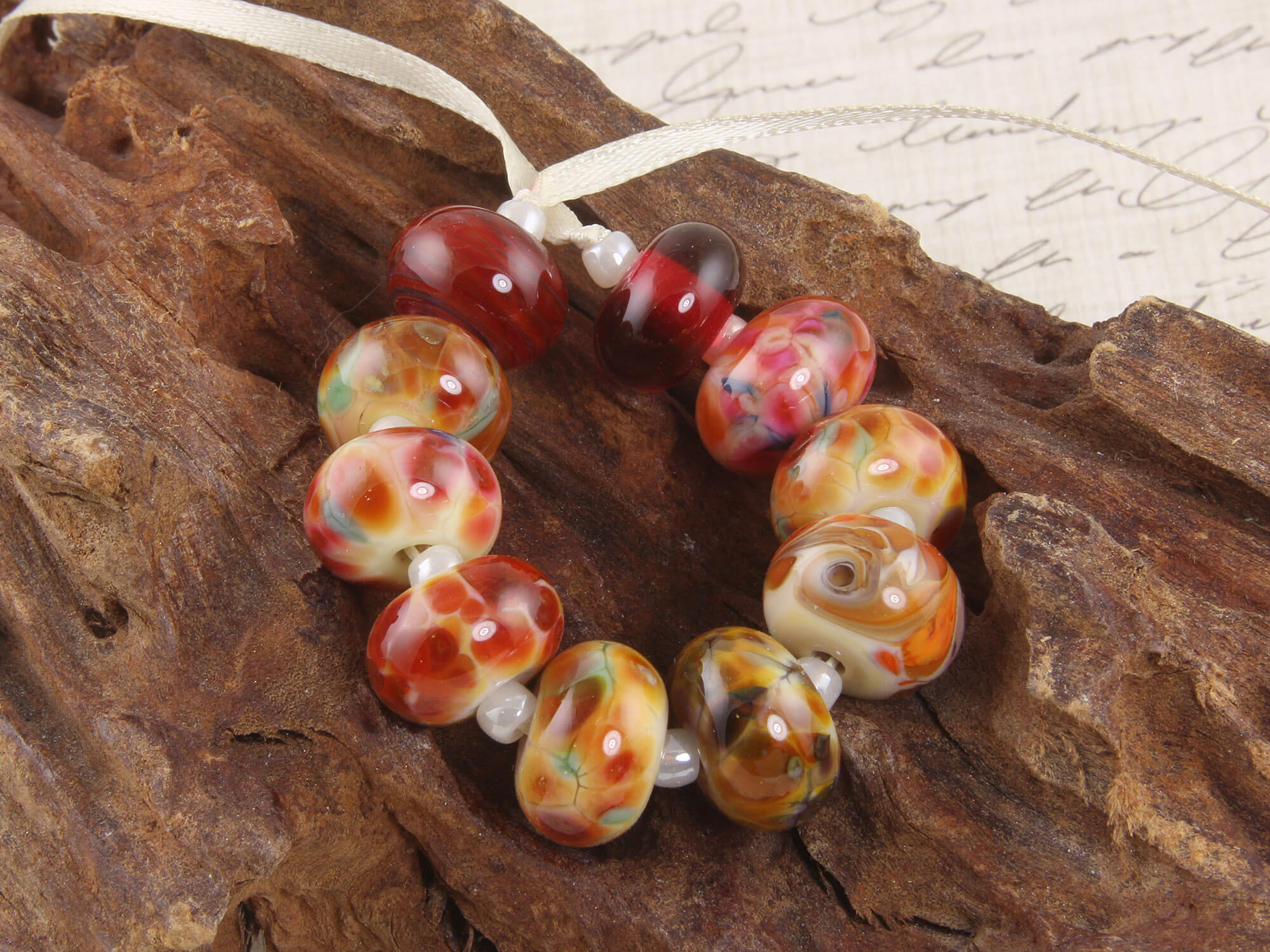 Vibrant Red and Yellow Lampwork Glass Beads Set for Jewelry Making - Handmade SRA Beads for Necklaces, Bracelets, and DIY Crafts