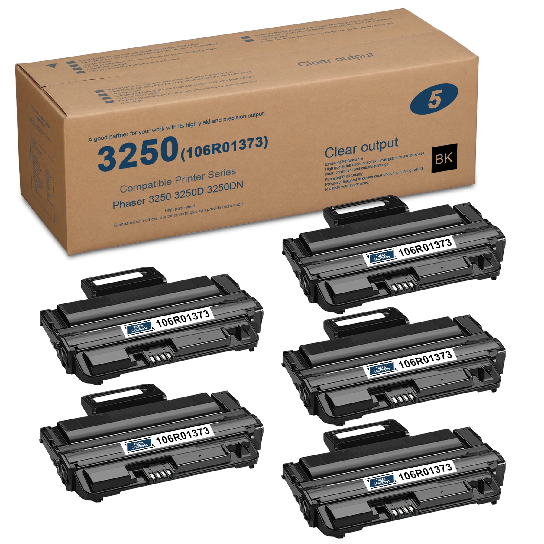GULOYA 3250 106R01373 Black Toner Cartridges 5-Pack - Compatible Replacement for Xerox Phaser 3250D/3250DN Printer - High Yield Printing for Office & Home Use