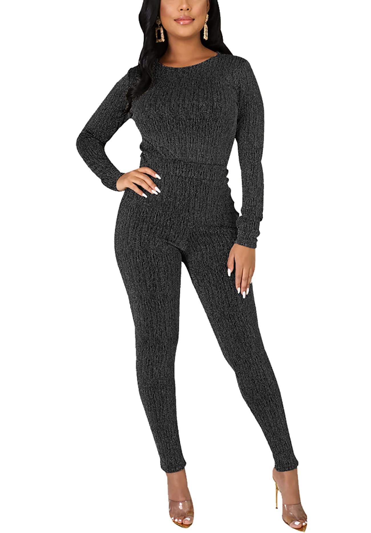 2-Piece Women's Sexy Bodycon Jumpsuit Set - Elegant Long Sleeve Clubwear & Party Outfit for Night Out, Date Night, and Special Occasions