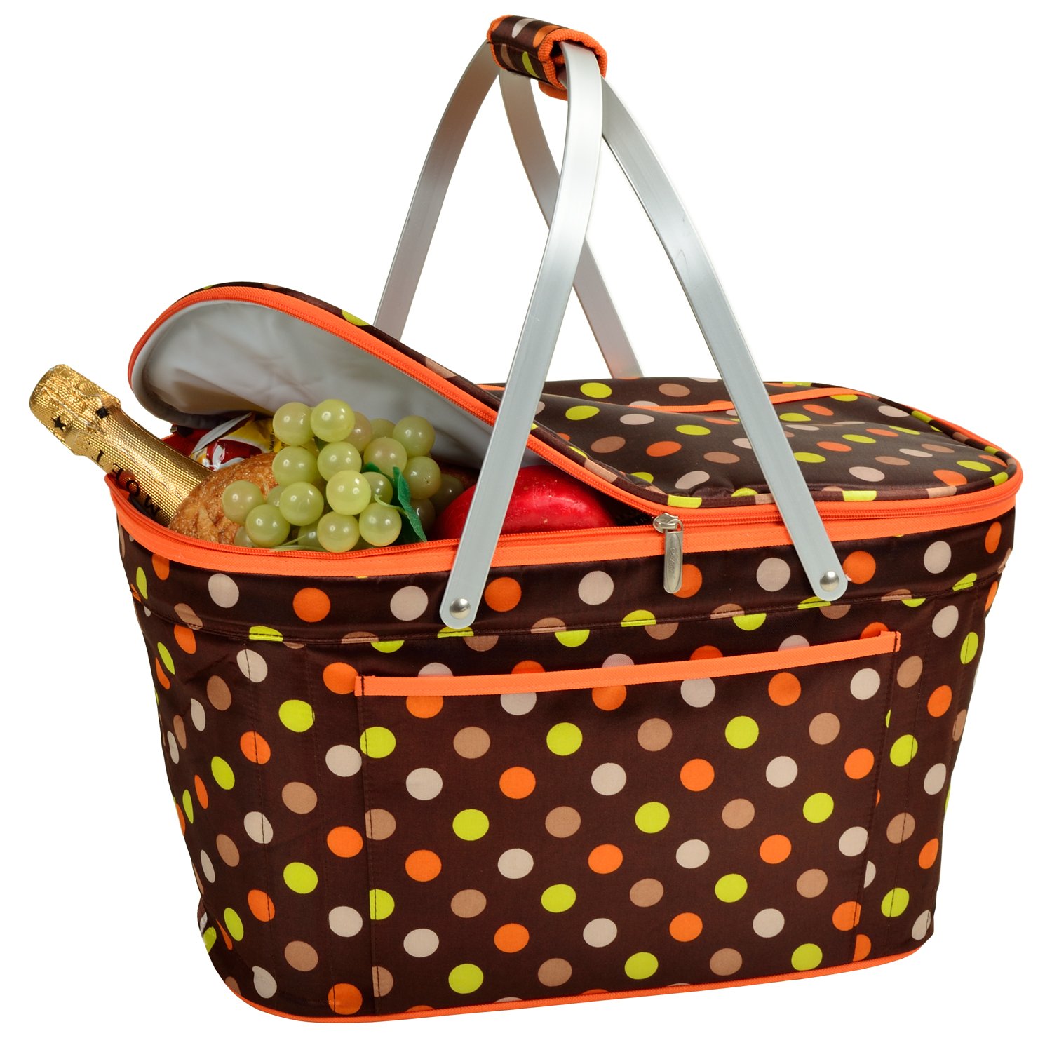 Collapsible Insulated Picnic Basket Cooler Backpack - Portable Thermal Lunch Bag for Outdoor, Camping & Beach (Brown Dots) | Perfect for Picnics, Tailgating & Travel