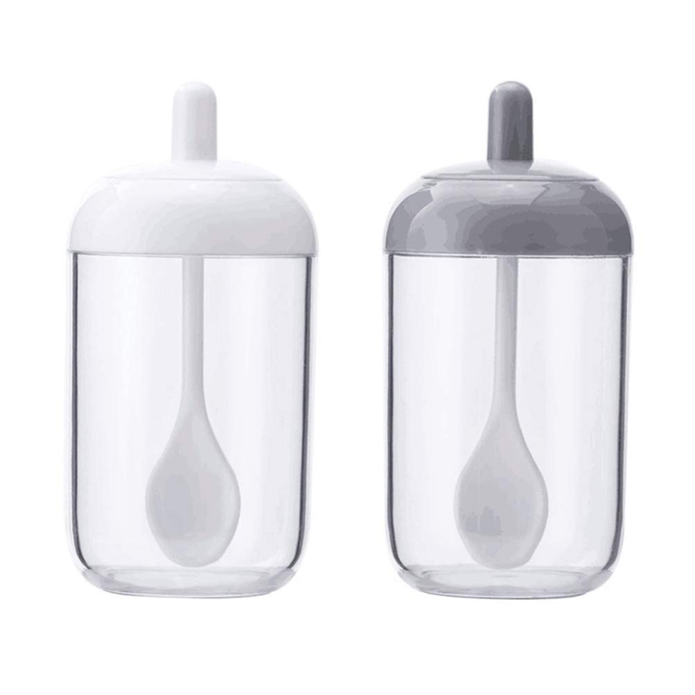 Clear Plastic Condiment Jars with Lids - Salt, Sugar & Pepper Dispenser Containers | Feeding Bottle Shape Spice Storage Boxes | Kitchen, Restaurant & Home Use (Random Colors)