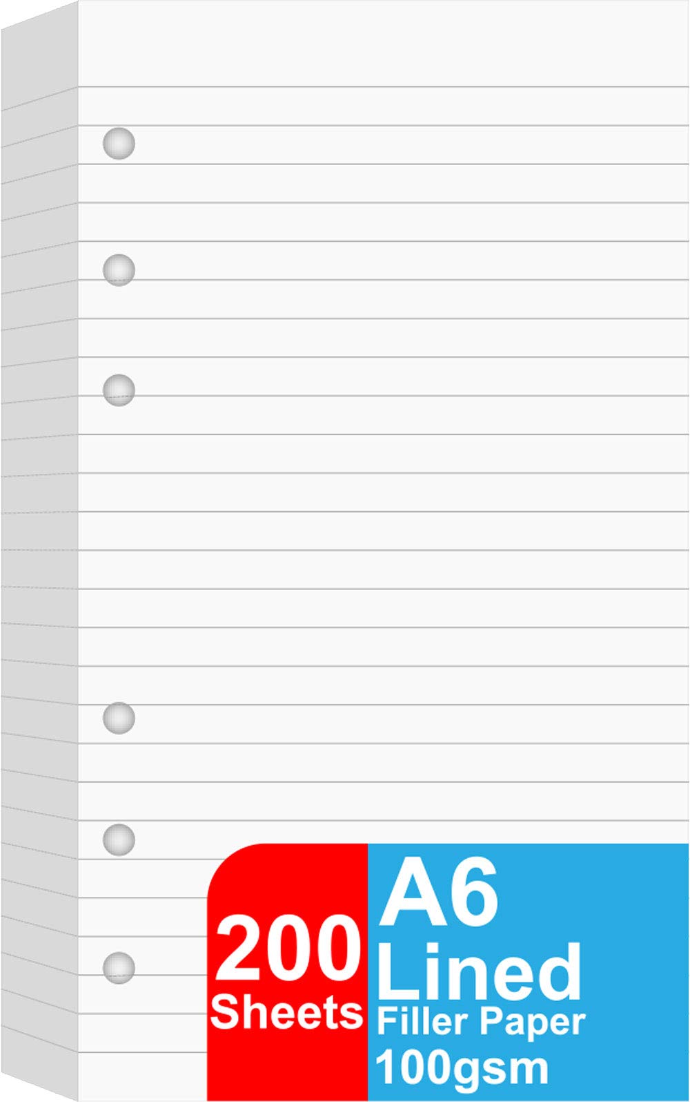 (2 Pack) A6 Lined Refill Paper - 200 Sheets/400 Pages 6-Hole Punched Loose Leaf Paper for Filofax Personal Binders | 100gsm Ruled White Pages (3.75