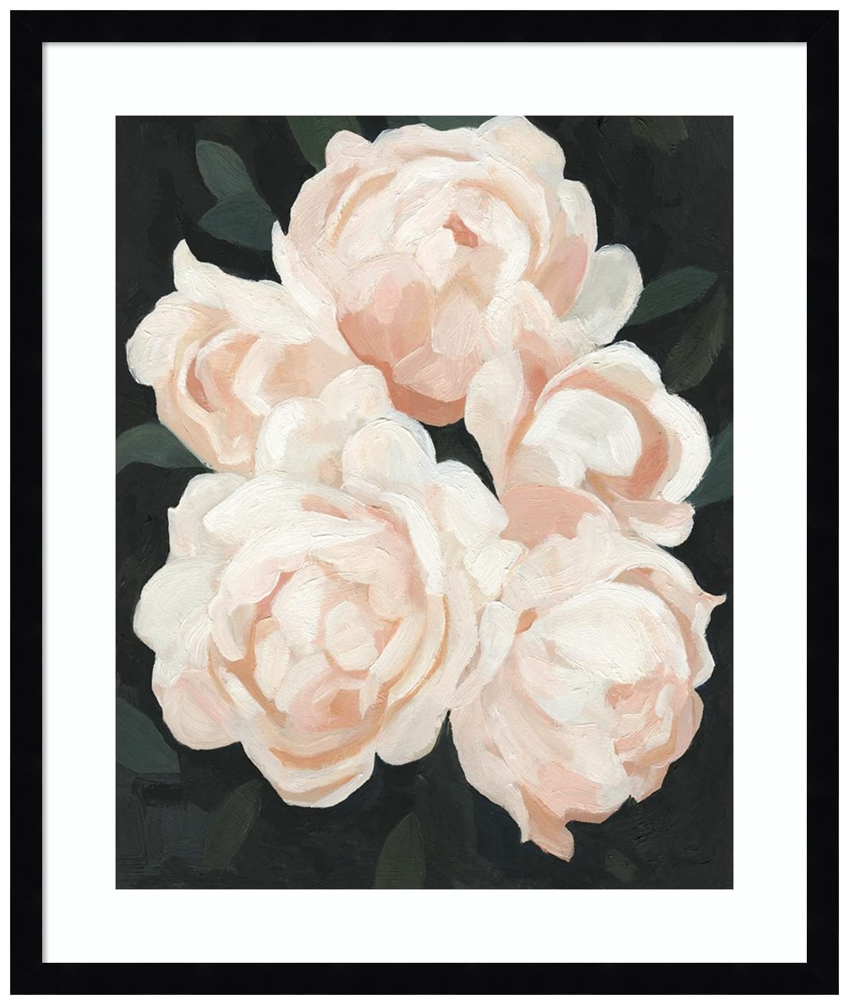 Emma Scarvey Nighttime Flora II Wood Framed Wall Art Print - 21x25 Inches, Black Svelte Noir Frame - Botanical Home Decor for Living Room, Bedroom & Office